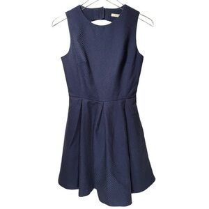 Jack Wills Cotton Blend Chevron Open Back Fit and Flare Mini Dress in Navy